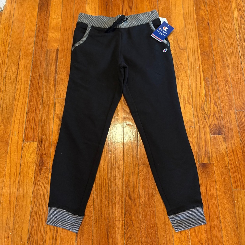 NEW Champion Women Small Joggers Black Silver Trim Metallic Sweatpants Joggers